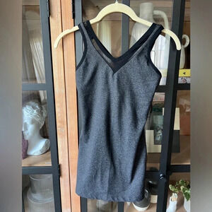 Beyond Yoga Workout Tank top Mesh Built in sports Bra straps charcoal spacedye